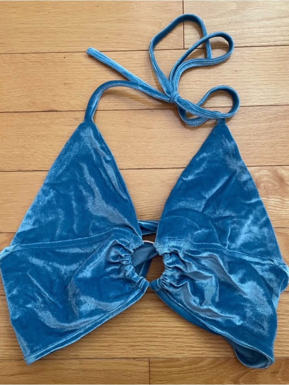 Amazon Blue Velvet Halter Crop Top